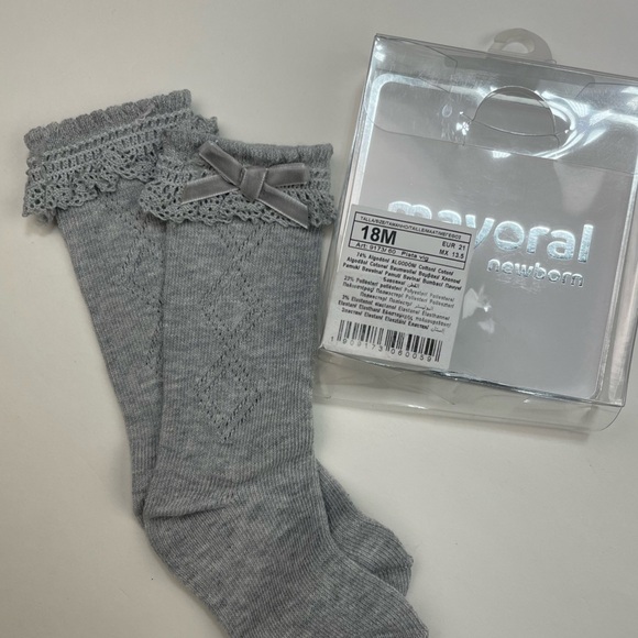 NEW Mayoral Gray Lace Bow Trim Socks 18m - Picture 5 of 6